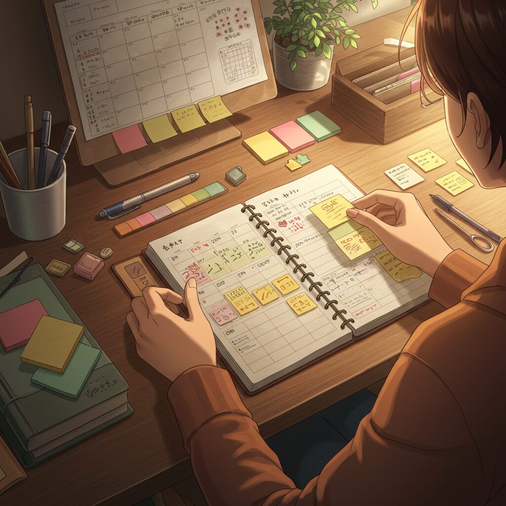 最初は100均でそろう手帳やふせんから始めてみよう