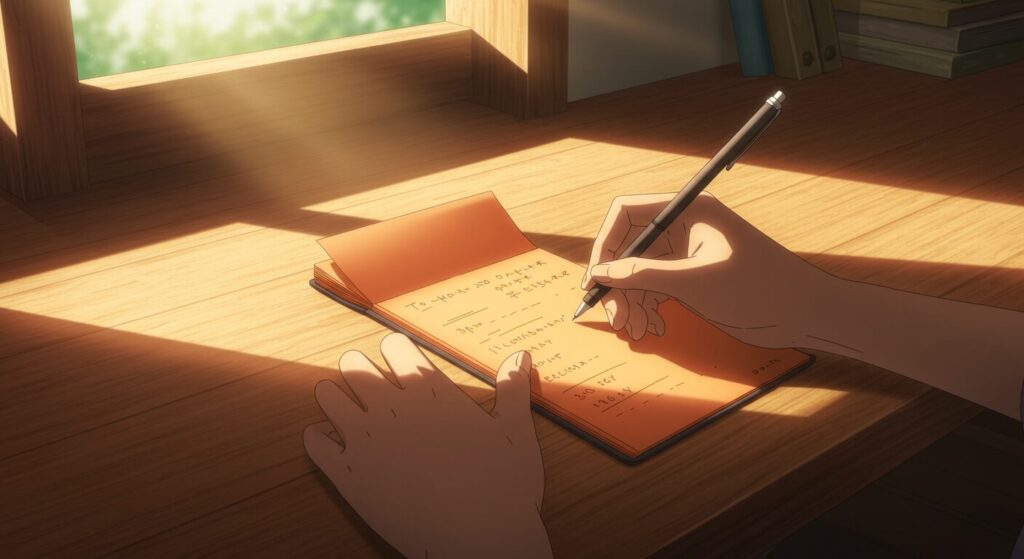 表紙の折り目を活かして書きやすく